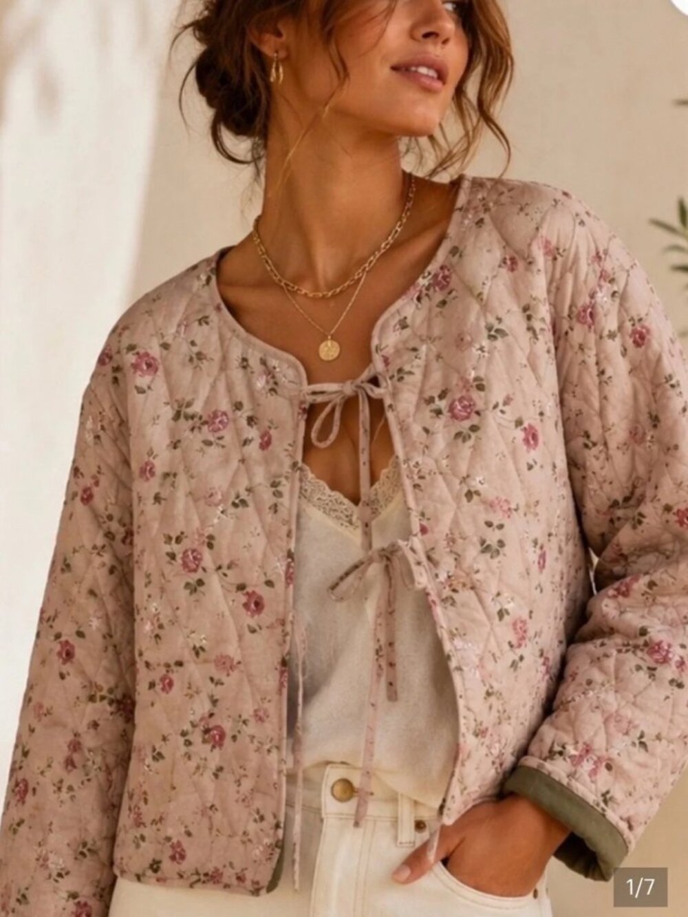 NWT Avec Les Filles Cropped Quilted Floral Jacket